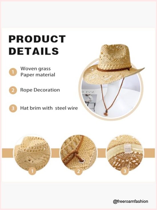 Sparkly Straw Cowboy Hat with Wide Brim, Foldable Sun Hat for Outdoor main image 5